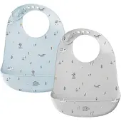 Interbaby 2 x siliconen slab slabber met print | grijs | blauw | opvangbabkje |BPA FREE|