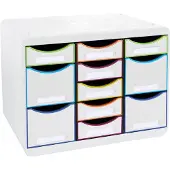 Exacompta Store-Box Multi Iderama regenboog, 11 open lades (7 plat/4 hoog), stil, stapelbaar, 25 jaar garantie Vragen uitleggen