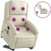 vidaXL Sta-op-massagestoel elektrisch kunstleer crèmekleurig