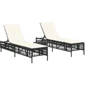 vidaXL Ligbedden 2 st met tafel poly rattan zwart