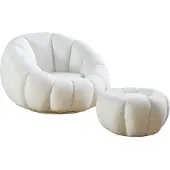 SalesFever fauteuil en poef in teddybont wit