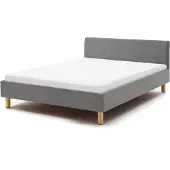 Meise Lena gestoffeerd bed houten lattenbodem eikenkleurig hoofdbord glad