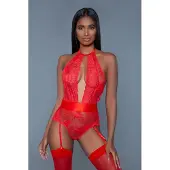 Be Wicked Ophelia Kanten Jarretel Body - Rood - S