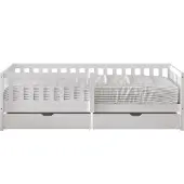 Sunny Isa Kinderbed met 2 Opberglades en Uitvalbeveiliging Wit – Zonder Matras