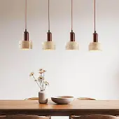 LumenXL Luxe 4-lichts hanglamp Muro van travertin (natuursteen) en hout