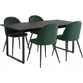 Ebuy24 Tilst eethoek eettafel zwarte marmerprint 90x160 4 stoelen velours groen.
