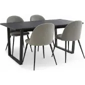Ebuy24 Tilst eethoek eettafel zwarte marmerprint 90x160 4 stoelen velours grijs.