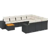 vidaXL 11-delige tuinmeubelset met kussens, zwart, polyrotan