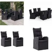 vidaXL 7-delige Tuinset met kussens zwart