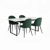 Ebuy24 Tilst eethoek eettafel wit marmerprint 90x160 4 stoelen velours groen.