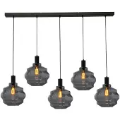 Masterlight 5-lichts hanglamp - zwart - Porto met Ball smoke glazen - Ø 30cm