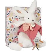 Doudou et Compagnie Doudou en Compagnie - Doudou Konijn - 25 cm - Witte/Terracotta Pompom Konijn - Cadeau Idee - Happy Boho - Happy Doudou Voor Jou