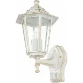 Licht-Erlebnisse Buitenwandlamp "Paris" met bewegingsmelder, wit-goud, E27, nostalgische buitenverlichting voor balkon