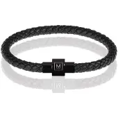 Memphis armband leer met edelstaal Zwart-21cm