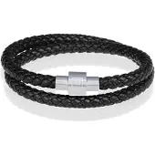 Memphis leren wrap armband Zwart Zilver-21cm