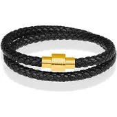 Memphis leren wrap armband Zwart Goud-24cm