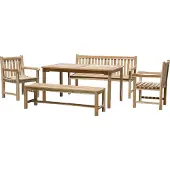 Möbilia Zitgroep 2 x fauteuils + 2 x banken + 1 tafel in natuurlijk teakhout