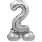 Folat - Cijfer 2 Zilver met standaard - 72 cm
