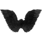 Widmann - Engel Kostuum - Gevederde Vleugels Zwart 86x31 Centimeter - Zwart - Halloween - Verkleedkleding