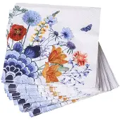 Heinen Delfts Blauw Servetten Wildbloemen - 20 stuks - 17x17 cm