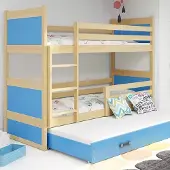 BMS - RICO Triple Jeugd Bed - 90x200 met Matras en Lade - Pine/Blue