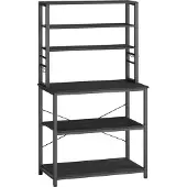 Vasagle Staande keukenplank met 6 planken en 6 haken, Antracietgrijs + inktzwart