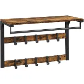 Vasagle Wandkapstok met plank en 10 afneembare haken, Vintagebruin + zwart / 30 x 65 x 42 cm