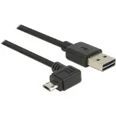 DeLOCK Easy-Micro USB haaks (links/rechts) naar Easy-USB-A kabel - USB2.0 - tot 2A / zwart - 1 meter