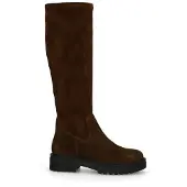 Manfield Donkerbruine hoge stretch laarzen | Maat 36