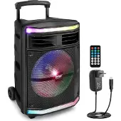 Pyle Bluetooth Luidspreker - Draagbare Speaker met Wielen - 600W -Oplaadbare Batterij - Partyverlichting - MP3, USB, SD-Kaartlezer