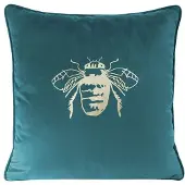 Eurofirany Turquoise Fluweel Kussenhoes 45x45cm met Gouden Bij