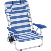 Songmics Opvouwbare strandstoel met kussen, blauw en wit gestreept