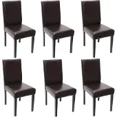 Mendler Set van 6 eetkamerstoelen Keukenstoel Littau ~ leer, bruin, donkere poten