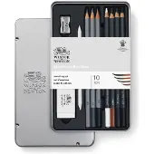 Winsor & Newton 0490010 Studio Collection Grafiet- & Houtskoolpotloden Set 10-delig – Schets- en Tekenpotloden met Accessoires