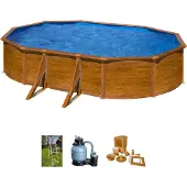 Gre Ovaalvormig stalen zwembad met houtlook, KIT500W – 500 x 300 x 120 cm, complete set