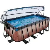 Exit Wood zwembad 400x200x122cm met zandfilterpomp en overkapping en warmtepomp - bruin