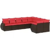vidaXL 9-delige tuinbankset met kussens, bruin polyrotan