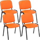 CLP Set van 4 bezoekersstoelen, kunstleer, stapelbaar, modern design, oranje