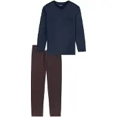 Schiesser Pyjama lang ' Comfort Essentials ' donkerblauw / donkerrood