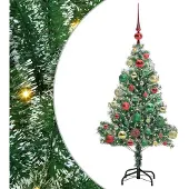 vidaXL Kunstkerstboom Sneeuw Gevlokt met LED Licht Groen en Wit 120 cm