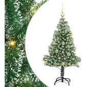 vidaXL Kunstkerstboom Sneeuw Gevlokt met LED Licht Groen en Wit 120 cm