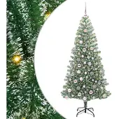 vidaXL Kunstkerstboom Sneeuw Gevlokt met LED Licht Groen en Wit 180 cm