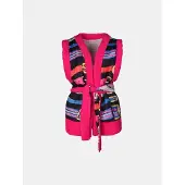 Mucho Gusto Gilet teddy roze omkeerbare riem print