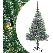 vidaXL Kunstkerstboom Sneeuw Gevlokt met LED Licht Groen en Wit 120 cm