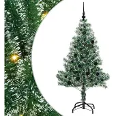 vidaXL Kunstkerstboom Sneeuw Gevlokt met LED Licht Groen en Wit 150 cm