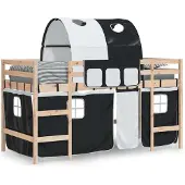 vidaXL Kinderhoogslaper met tunnel 80x200 cm grenenhout wit en zwart