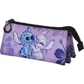 KARACTERMANIA Stitch & Angel, zachte pennenhouder, paars, met afbeelding, geschikt voor binnen- en buitengebruik, voor meisjes, met rits