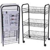Koopman Zwarte keuken trolley met manden op wielen 39 x 23 x 64 cm