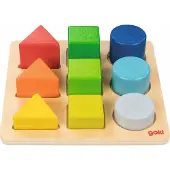 Goki Sorteerbord - Kleuren En Vormen - 15X15X4Cm - 9 Vormen - Hout