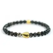 Heaven Eleven KIDS - meisjes - armband - edelsteen - zwart - agaat - 4mm - Goud - pyrite - hart